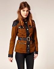 ASOS PU Contrast Trim Belted Jacket