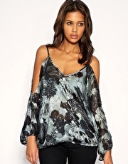 ASOS Rose Print Balloon Sleeve Top