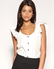 ASOS Ruffle Front Contrast Button Blouse