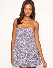 ASOS Shirred Ditsy Cotton Bandeau Beach Dress