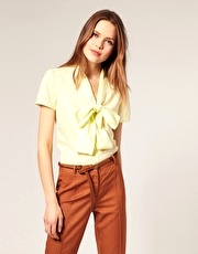 ASOS Short Sleeve Pussybow Cotton Blouse