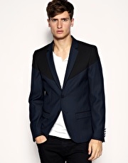 ASOS Slim Fit Panelled Navy Blazer