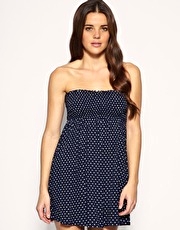 ASOS Spot Printed Shirred Beach Dress