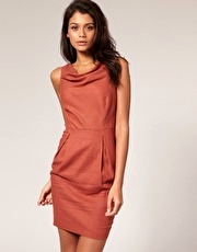 ASOS Tailored Linen Cowl Front Pencil Dress