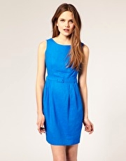 ASOS Tailored Linen Sleeveless Belted Pencil Dress