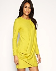 ASOS Tailored Long Sleeve Drape Front Shift Dress - 2