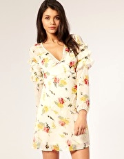 ASOS Vintage Cream Frill Sleeve Tea Dress