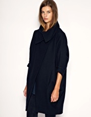 ASOS WHITE Fold Over Neck Cape Coat