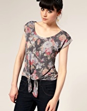A|Wear Faded Floral Tie Front Top