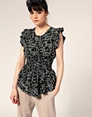 A|Wear Printed Shirred Waist Top