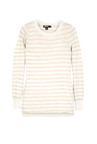 Beige Cotton Lurex Striped Sweater by DKNY