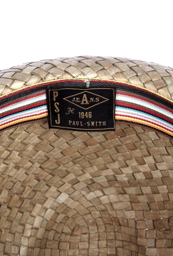 Beige Straw Bamboo Print Trilby by Paul Smith Accessories