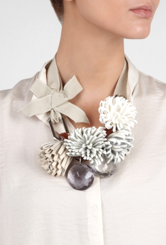 Beige Val Leather Corsage Necklace by Sportmax