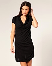 Bench Zip and Cowl Neck Self Stripe Fine Wool Mix Dress
