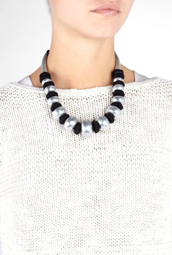 Bisal Silver & Black Collar Necklace by By Malene Birger
