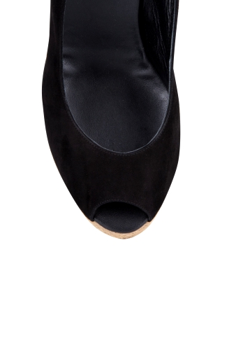 Black Bel Suede Peeptoe Mid Espadrille Wedge by Castaner