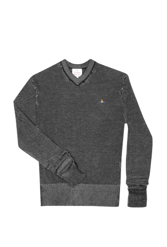 Black Broken Stitch V Neck Knit by Vivienne Westwood Gold La