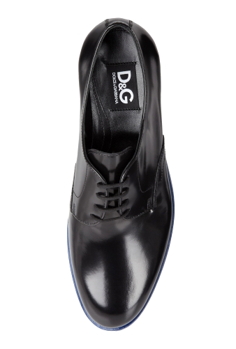 Black Burnished Leather Contrast Sole Shoes by D&G