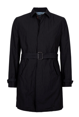 Black Cotton Metal Belted Mac Coat by PS Paul Smith