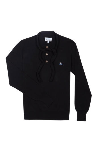 Black Cotton Scarf Neck Henley Knit by Vivienne Westwood