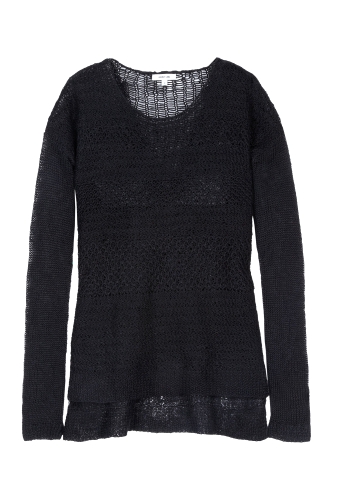 Black Destroyed Linen Top by Helmut Lang