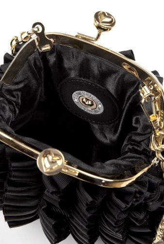 Black Frilly Frame Chain Strap Bag by Love Moschino