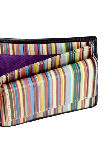 Black Internal Multi Stripe Bill and Coin Wallet by Paul Smi