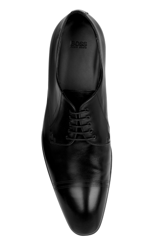 Black Laser Cut Toe Cap Leather Shoes by Hugo Boss Black