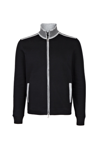 Black Rib Zip Up Sweat Jacket by Hugo Boss Black