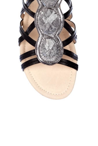 Black Silver Jewelled Flat Strappy Sandal by House of Harlow