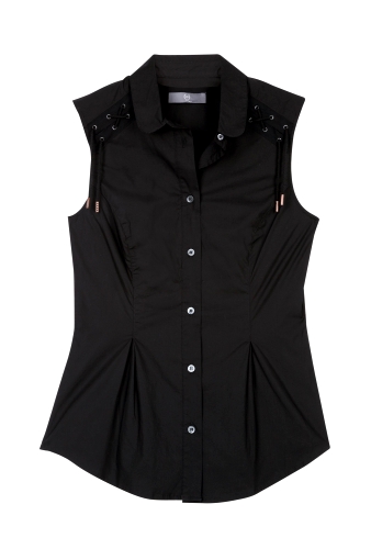Black Sleeveless Laced Shoulder Shirt by McQ Alexander McQu