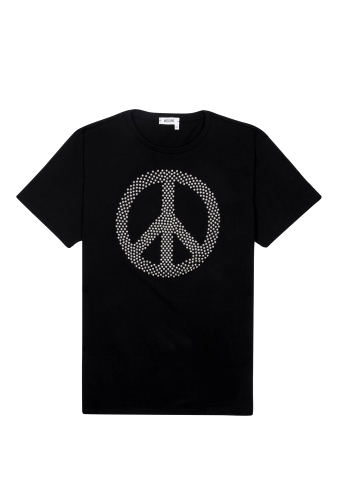 Black Studded Peace Sign Tee by Moschino