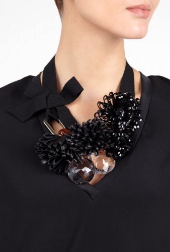 Black Val Leather Corsage Necklace by Sportmax