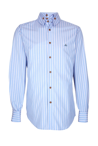 Blue and Pink Stripe High Collar Shirt by Vivienne Westwood