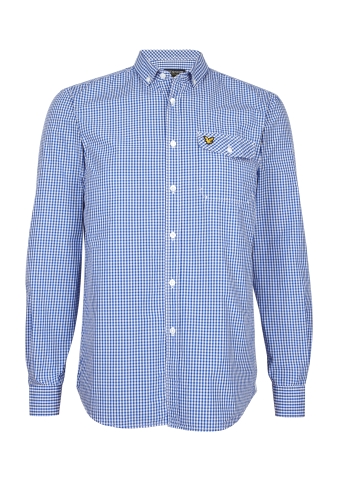 Blue Button Down Gingham Slim Shirt by Lyle and Scott