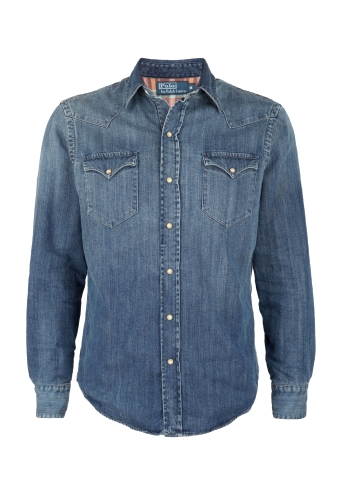 Blue Flannel Lined Washed Denim Shirt by Polo Ralph Lauren