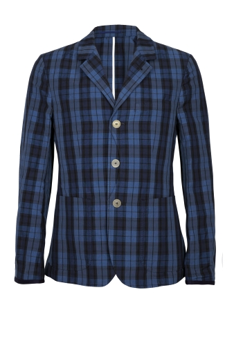 Blue Madras Check Cotton Linen Blazer by Nicole Farhi