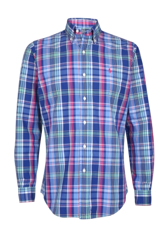 Blue Pink Check Cotton Shirt by Polo Ralph Lauren