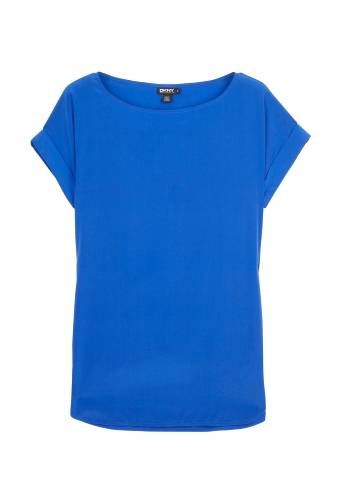 Blue Stretch Silk Cuffed Sleeves Top by DKNY