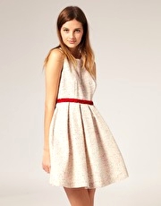 Boutique by Jaeger Boucle Prom Dress With Contrast Grosgrain Trim