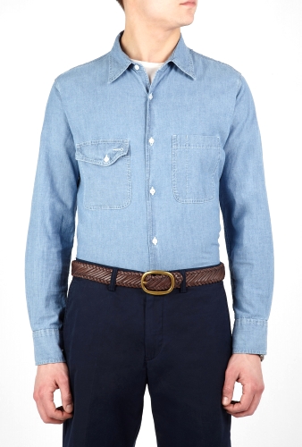 Brown Plaited Leather Oval Buckle Belt by Polo Ralph Lauren