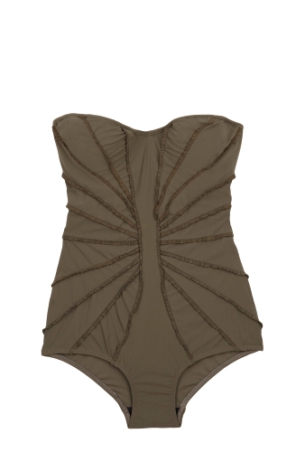 Burnt Olive Ebony Rose Frill One Piece by Zimmerman