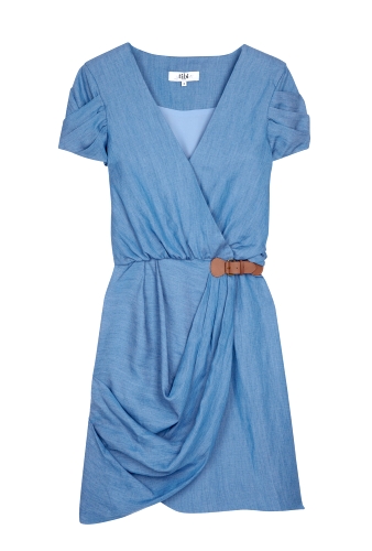 Chambray Angel Wrap Belt Dress by Tibi