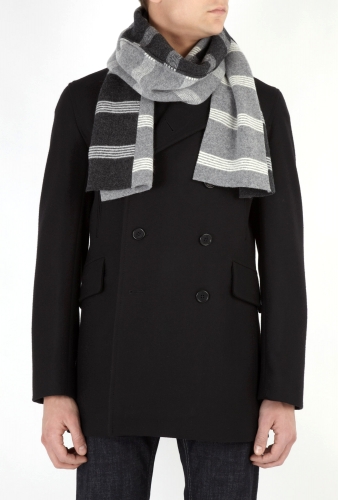 Charcoal Lambswool Cut Pencil Stripe Scarf by Drakes