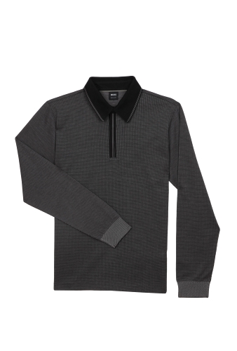 Charcoal Pin Dot Long Sleeve Polo by Hugo Boss Black