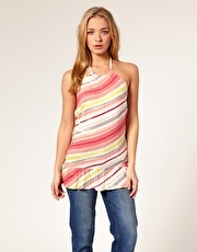 Chilli Pepper Halterneck Diagonal Stripe Top