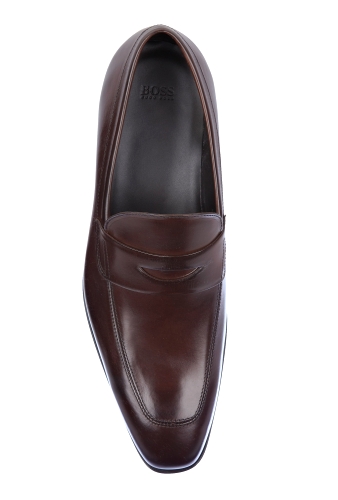 Chocolate Leather Penny Loafer Shoes by Hugo Boss Black