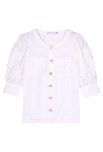 Cream Gold Button Puff Sleeve Blouse by See by Chloe