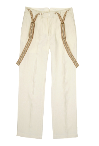 Cream Relaxed Linen Trousers with Braces by Polo Ralph Laure