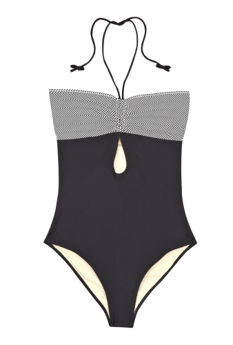 Cream Striped Halter Keyhole Swimsuit by 3.1 Phillip Lim